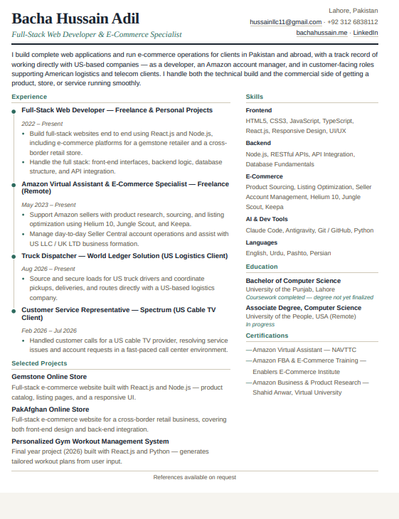 Bacha Hussain CV Preview